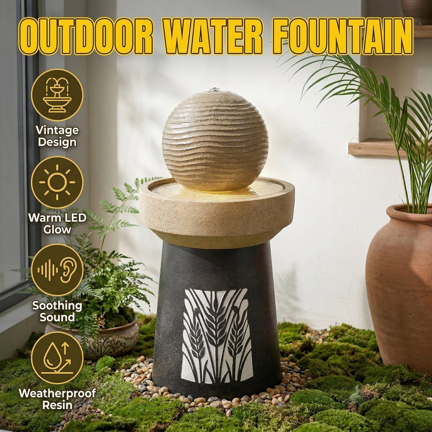 Outdoor Garden Lantern Light with Warm LED Leaf Silhouette