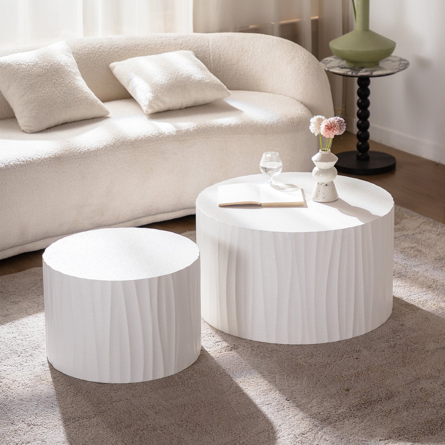 Nesting Coffee Table Set of 2 Round Wooden Tables