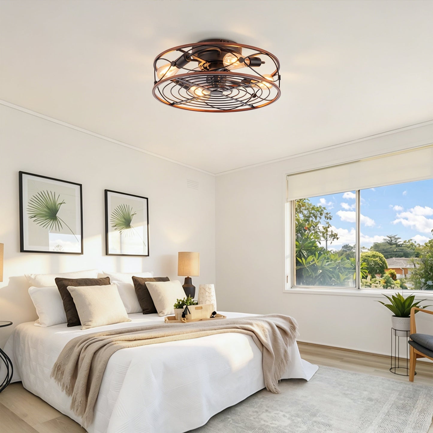 20'' Mounting Type Caged Ceiling Fan with Lights and Remote Control