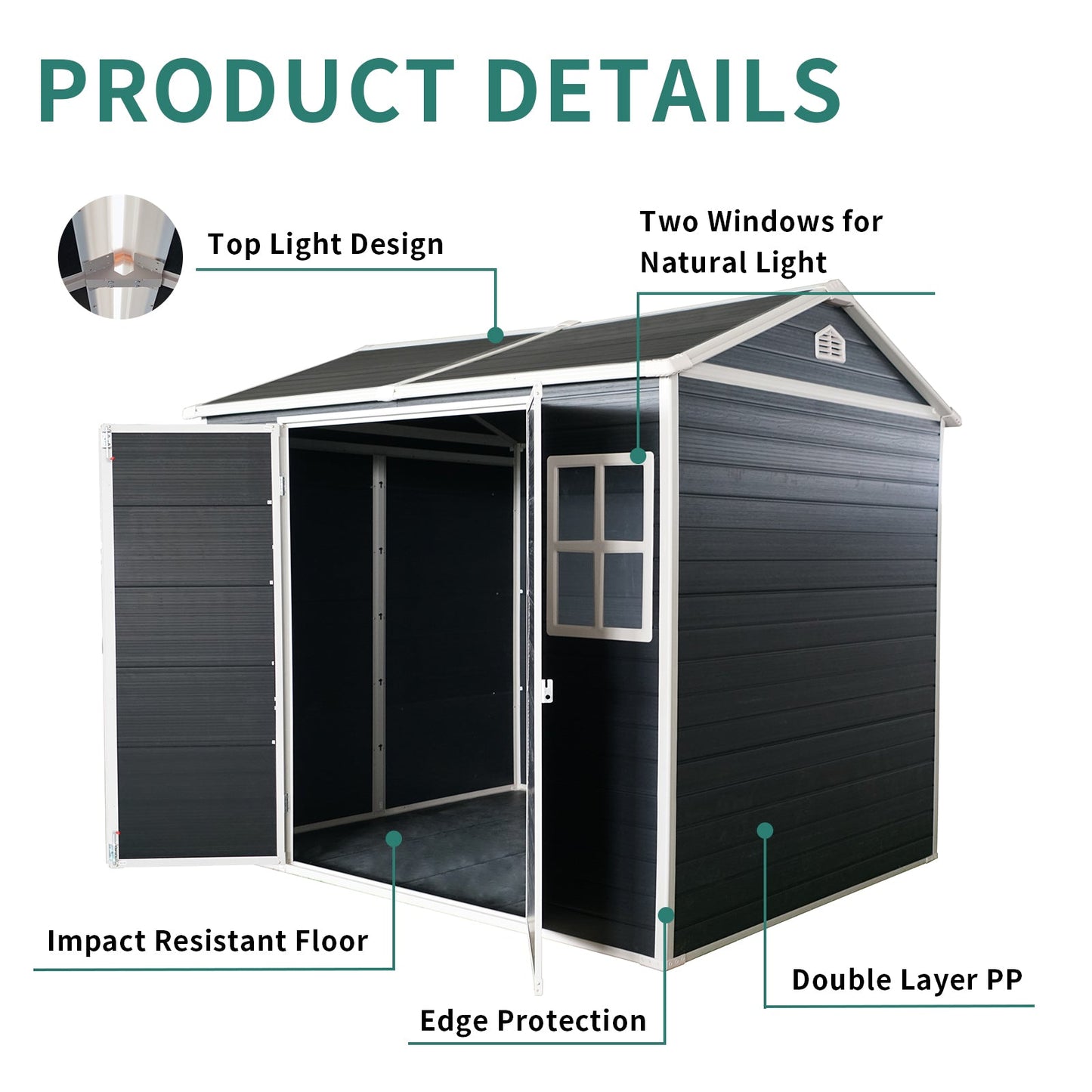 8x4ft Outdoor Resin Garden Shed with Floor and 2 Windows