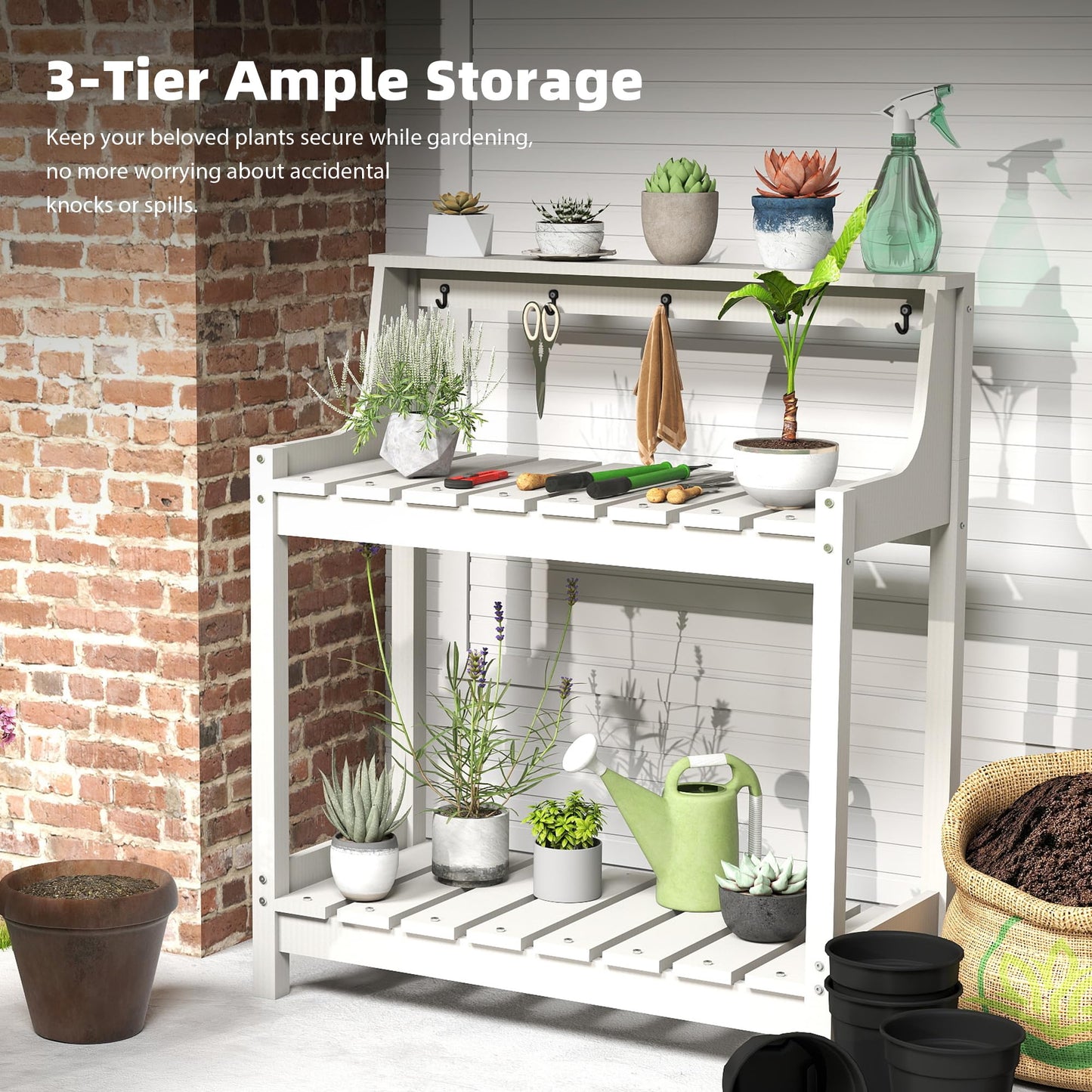 Potting Benches for Outside, HDPE Garden Potting Table with Storage