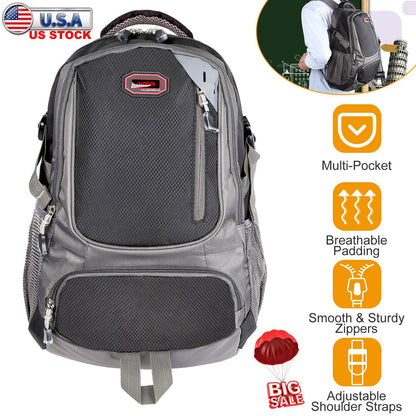 Unisex School Backpack Casual Travel Shoulder Bag W/ Adjustable Straps Dual-Water Bottle Pouch Multiple Zippered Pockets For Gym Sports Travel School