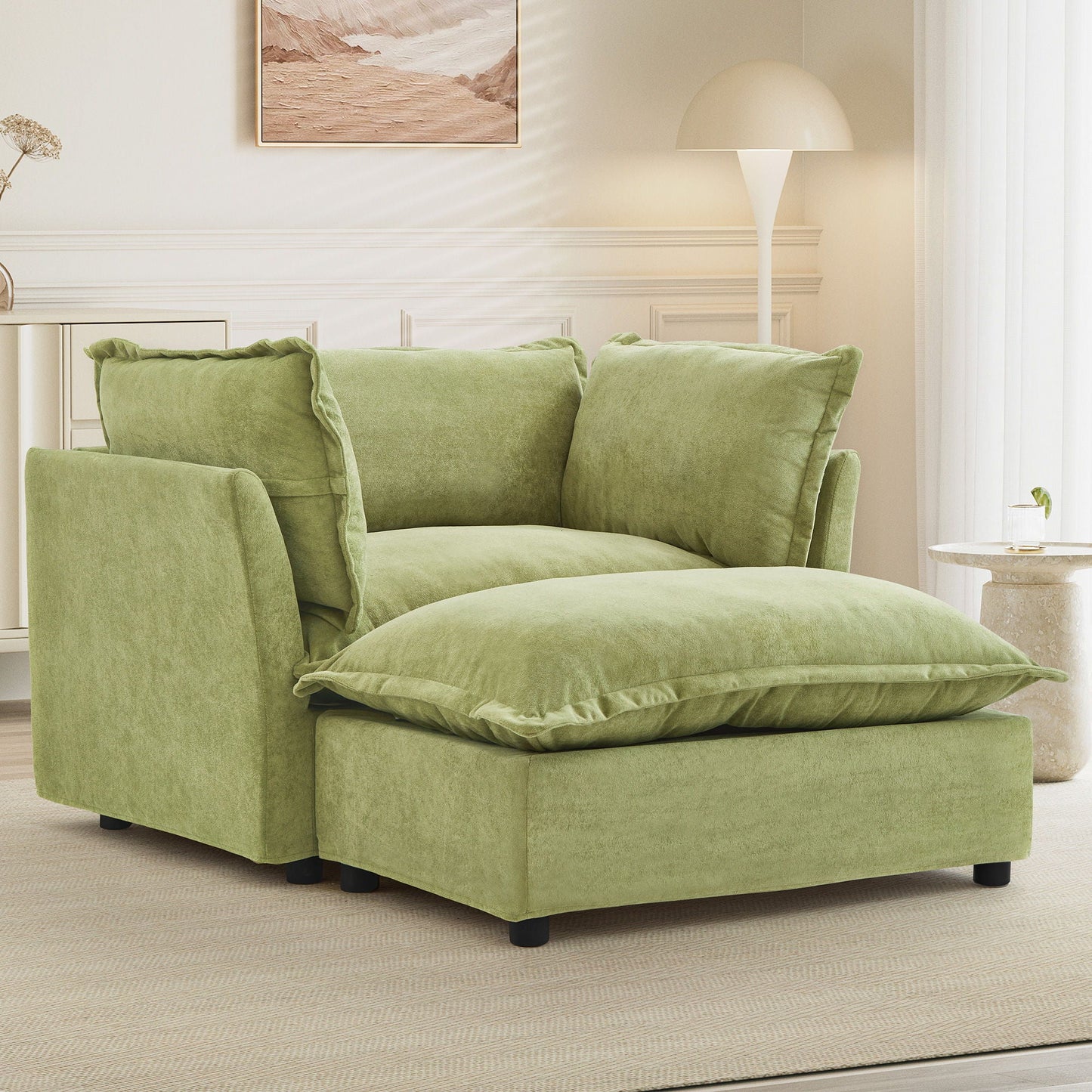 Modern Armchair Sofa With Movable Ottoman