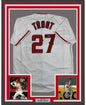 Framed Autographed/Signed Mike Trout 35x39 Los Angeles White Baseball Jersey Steiner Sports COA Hologram Only