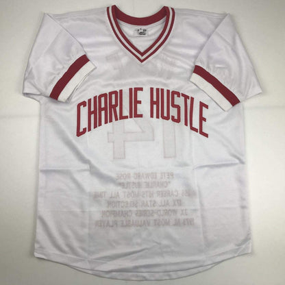 Autographed/Signed Pete Rose 4256 Cincinnati White Stat Baseball Jersey JSA COA