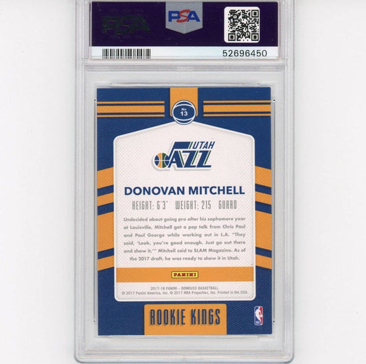 Graded 2017-18 Panini Donruss Donovan Mitchell #13 Rookie Kings RC Basketball Card PSA 10 Gem Mint