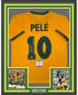 Framed Autographed/Signed Pele 35x39 Brazil Yellow Soccer Jersey Beckett BAS COA