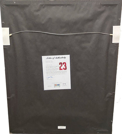 Framed Autographed/Signed LeBron James 35x39 Cleveland Cavaliers White Basketball Jersey PSA/DNA COA/LOA