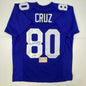 Autographed/Signed Victor Cruz New York Blue Football Jersey Steiner Sports COA