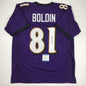 Autographed/Signed Anquan Boldin Baltimore Purple Football Jersey Beckett BAS COA