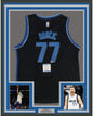 Framed Autographed/Signed Luka Doncic 35x39 Dallas Black Basketball Jersey Beckett BAS COA