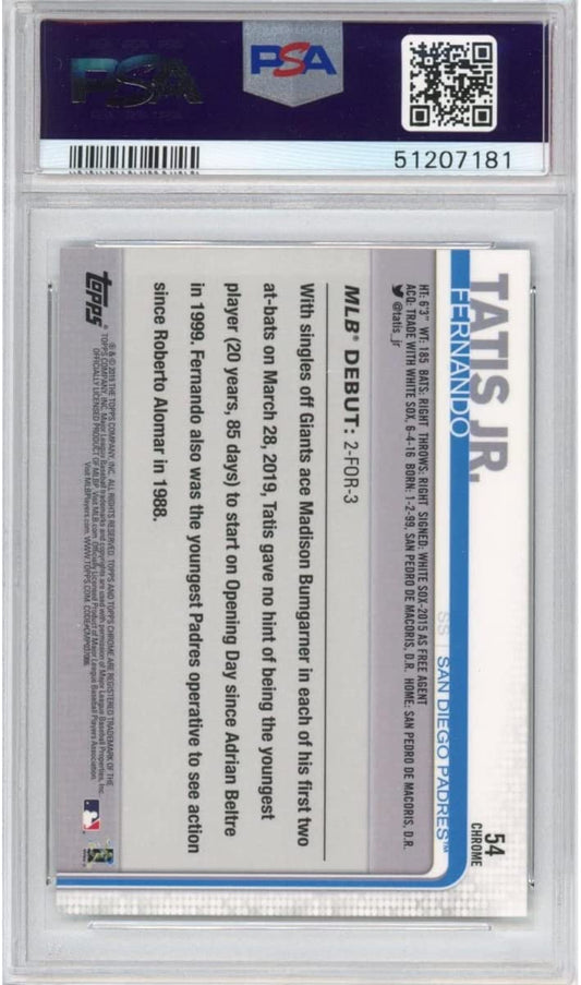 Graded 2019 Topps Chrome Fernando Tatis Jr #54 Update Rookie RC Baseball Card PSA 10 Gem Mint