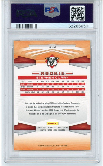Graded 2009-10 Panini Stephen Steph Curry #372 Rookie RC Basketball Card PSA 10 Gem Mint