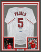 Framed Autographed/Signed Albert Pujols 35x39 Los Angeles White Baseball Jersey Beckett BAS COA #2