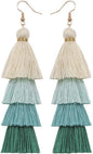 Faux Fur Pom Pom Tassel Drop Dangle Earrings Set