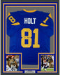 Framed Autographed/Signed Torry Holt 35x39 St. Louis Retro Blue Football Jersey Beckett BAS COA