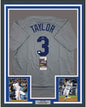 Framed Autographed/Signed Chris Taylor 35x39 Los Angeles LA Grey Baseball Jersey JSA COA