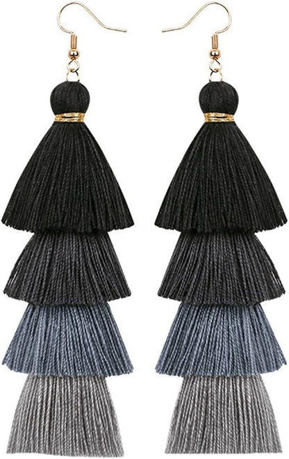 Faux Fur Pom Pom Tassel Drop Dangle Earrings Set