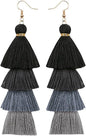 Faux Fur Pom Pom Tassel Drop Dangle Earrings Set