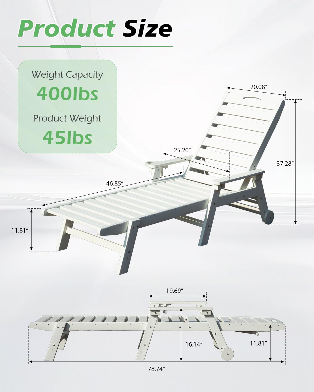Patio Lounge Chair Outdoor HDPE with Reclining Backrest