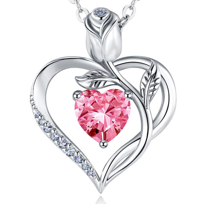 Women's Heart Pendant Necklace – 1.2CT Moissanite or Lab-Grown Sapphire, Ruby & Emerald