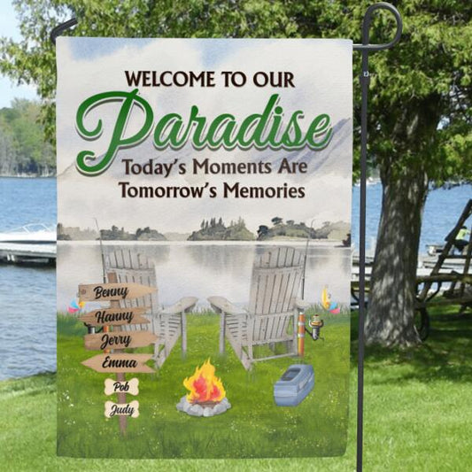 Personalized Fishing Family Garden Flag - Up to 6 Members And 4 Pets - Gift For Fishing Lover - Welcome To Our Paradise