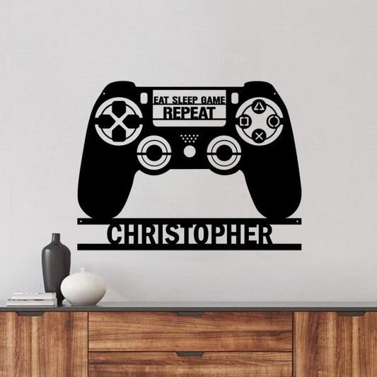 Personalized Eat Sleep Game Monogram Metal Sign
