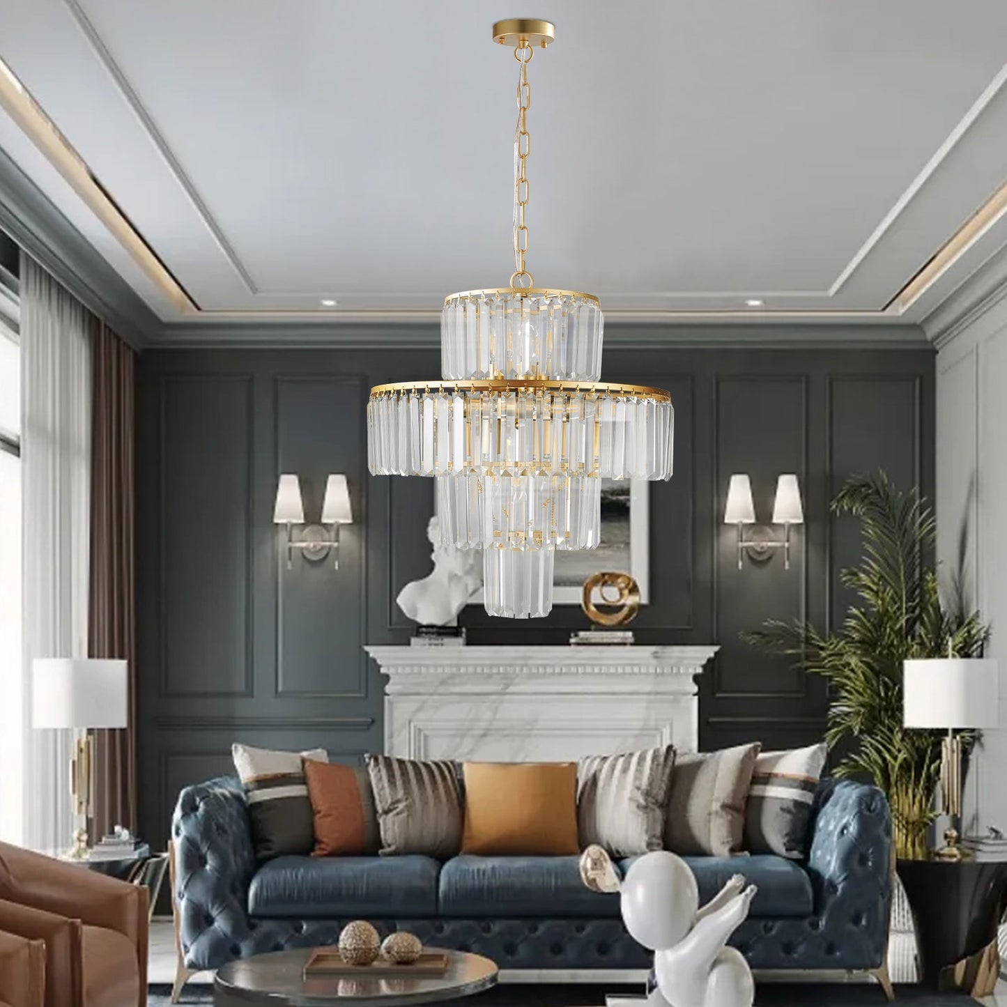 20' Modern Crystal Chandelier with Gold Finish
