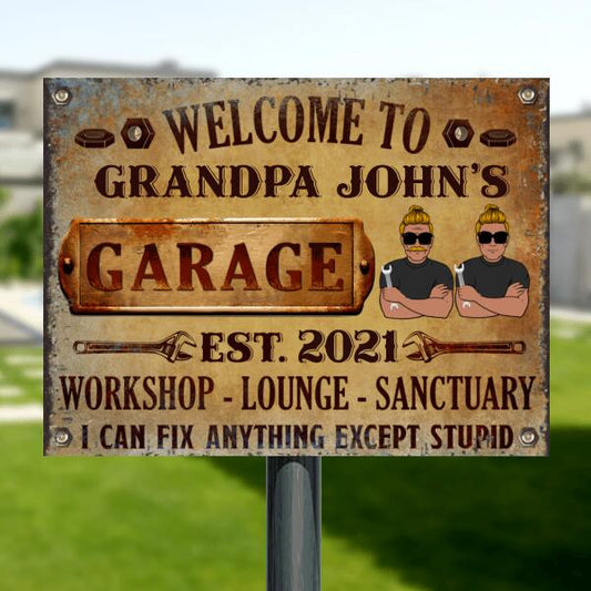 Personalized Grandpa/Dad's Garage Metal Sign - Gift Idea For Grandpa/Dad - Welcome To Grandpa John's Garage
