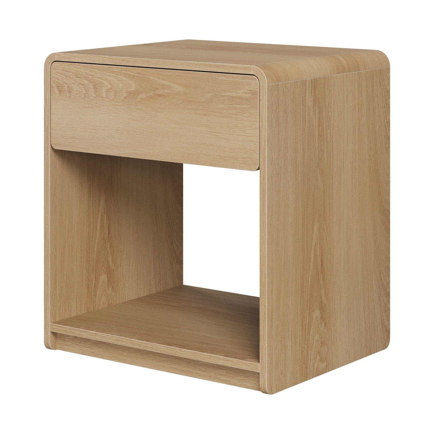 Bedside Table Set With Storage Drawers And Open Shelves, Compact With Rounded Corners (Set of 2) - Oak