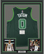Framed Autographed/Signed Jayson Tatum Boston 35x39 Celtics Green Earned Edition Basketball Jersey Fanatics COA