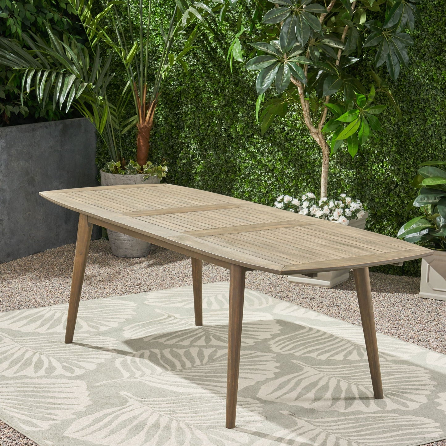 Placidity Outdoor Expandable Dining Table with Slatted Tabletop and Tapered Legs