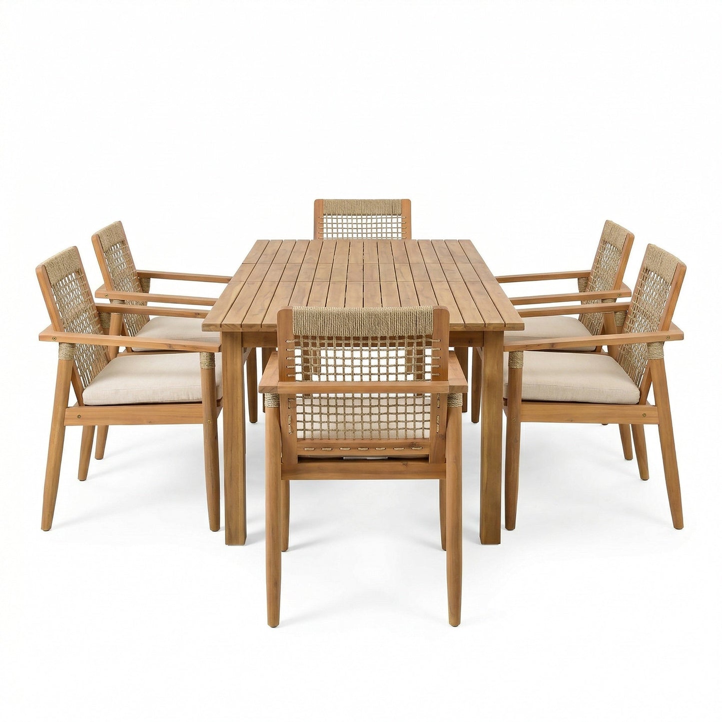 7 Pieces Acacia Wood Outdoor Dining Set with Cushions