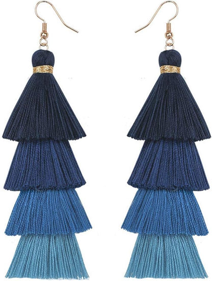 Faux Fur Pom Pom Tassel Drop Dangle Earrings Set