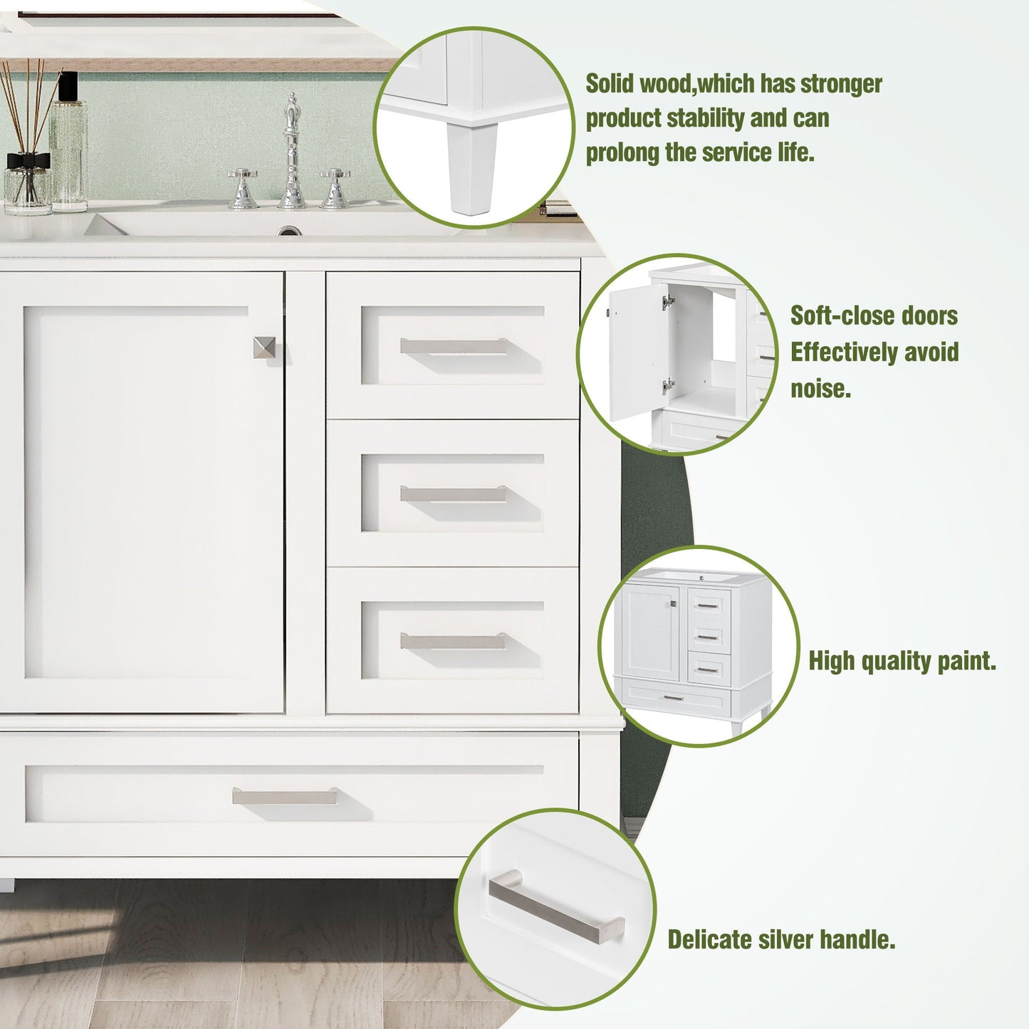 Bathroom Vanity, Modern Bathroom Cabinet With Sink Combo Set, Bathroom Storage Cabinet With A Soft Closing Door And 3 Drawers, Solid Wood Frame