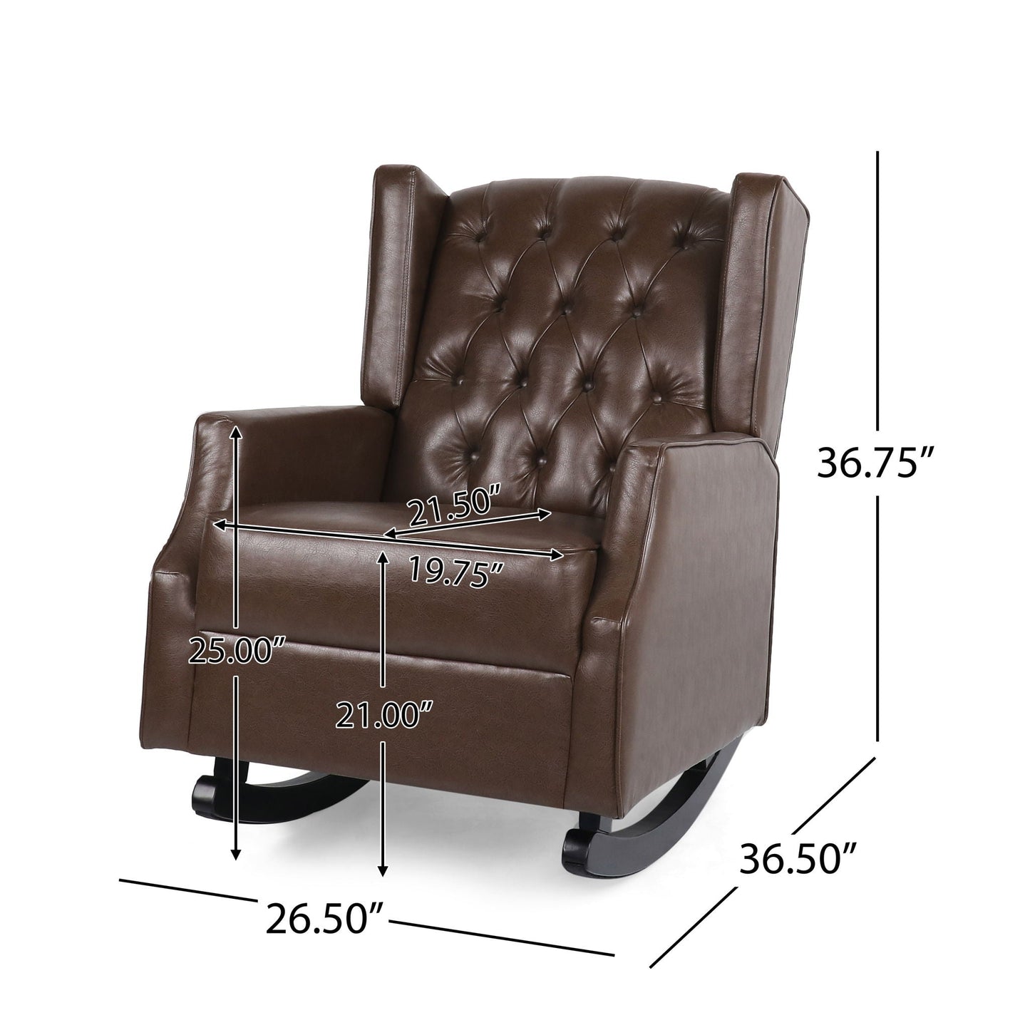 Amedou Contemporary Tufted Wingback Rocking Chair - Dark Brown