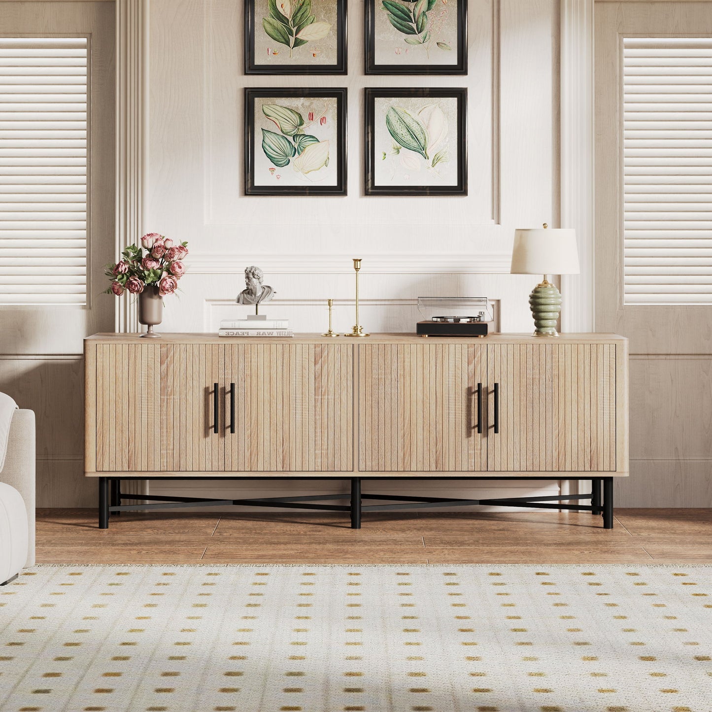 4 Door TV Cabinet with Adjustable Shelves and Storage Spaces