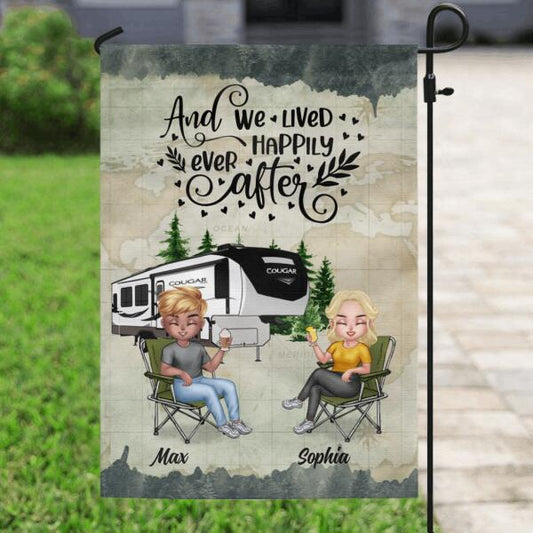 Personalized Camping Couple Flag Sign - Gift Idea For Couple/Camping Lover - And We Lived Happily Ever After