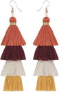 Faux Fur Pom Pom Tassel Drop Dangle Earrings Set