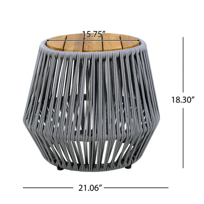 Acacia Wood Side Table with Grey Rope Design