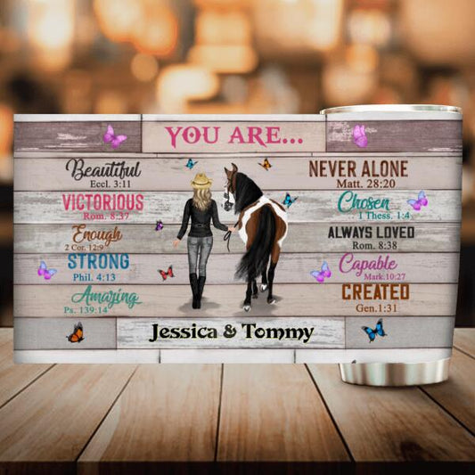 Personalized Christian You're Beautiful Horse Girl Tumbler - Gift Idea For Horse Lover
