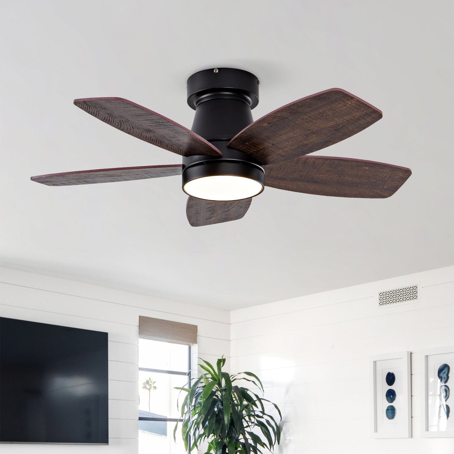 Ceiling Fans with Lights and Remote, 32 Inch Low Profile Ceiling Fan with Light, Flush Mount, Reversible, 3CCT, Dimmable