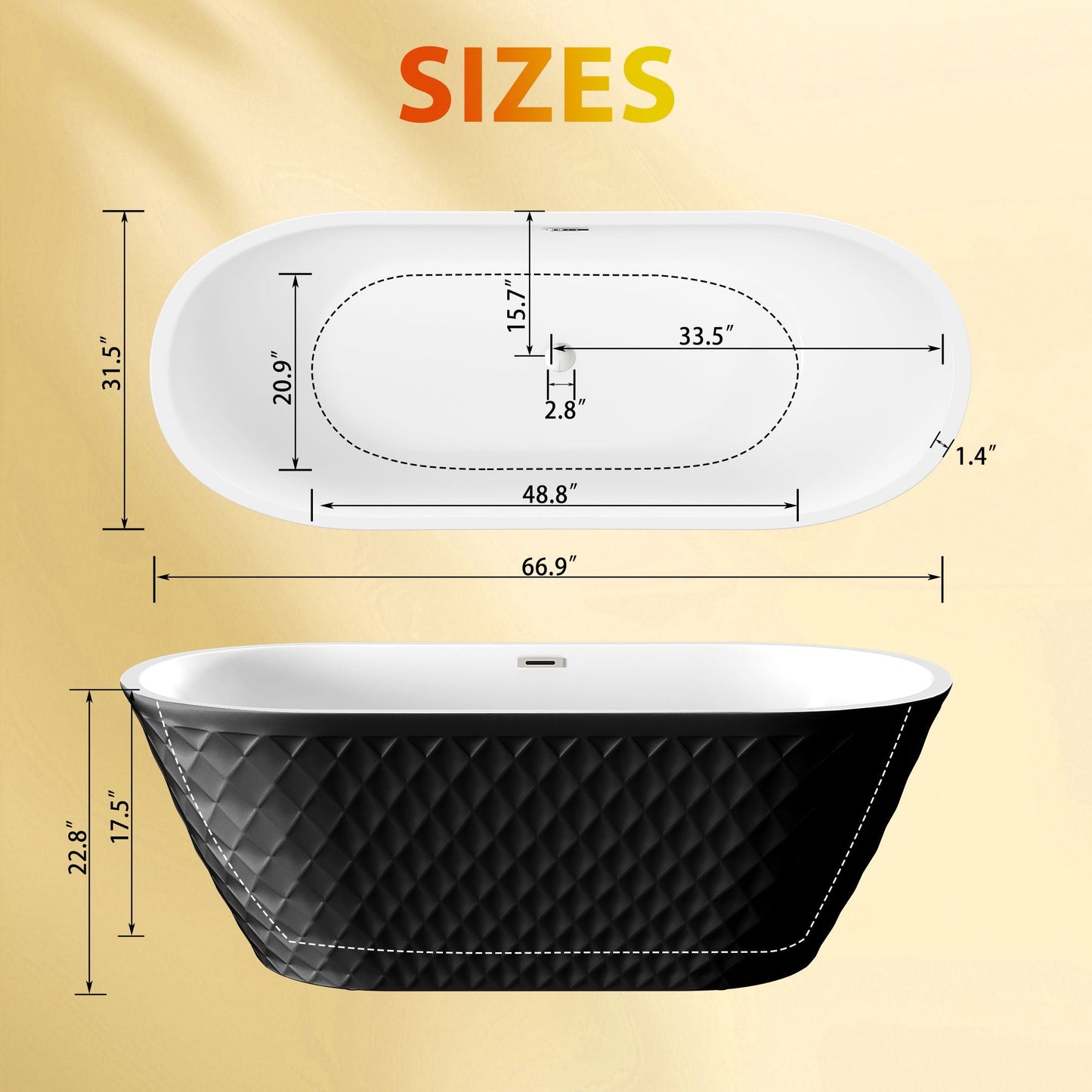 Freestanding Bathtub With Diamond Pattern Design