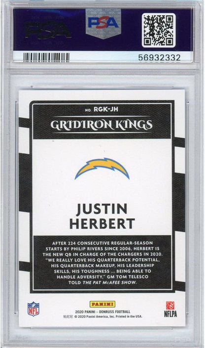 Graded 2020 Panini Donruss Justin Herbert #RGKJH Rookie Gridiron Kings RC Football Card PSA 10 Gem Mint