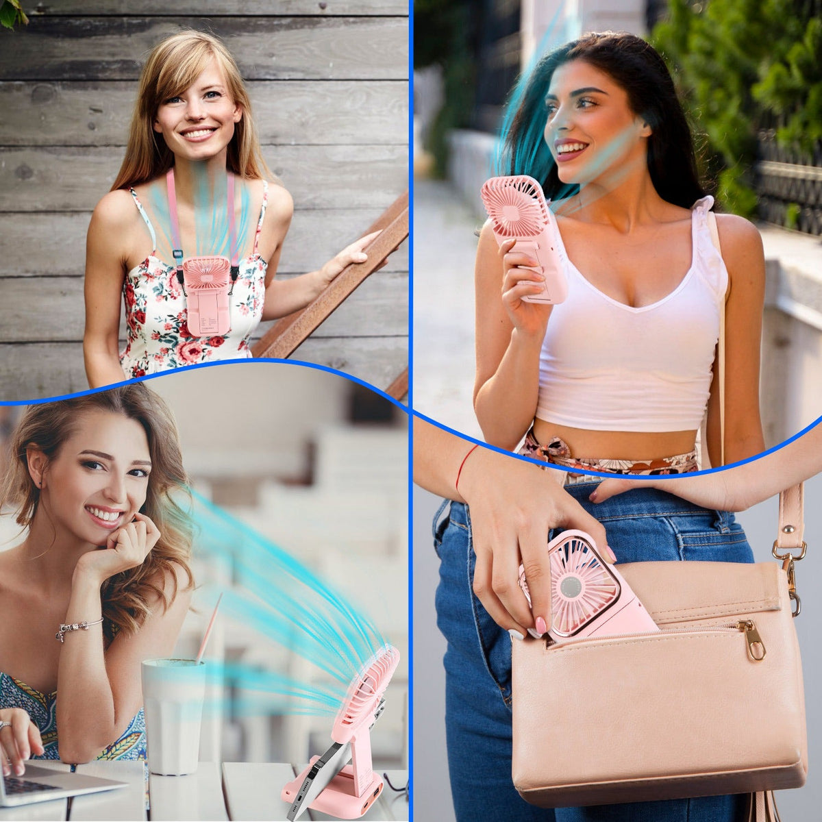 5 In 1 Folding Mini Fan Hands-free Rechargeable Neck Fan Handheld Fan with 3 Speeds Power Bank Phone Holder Neck Strap for Home Office Travel Dormitor