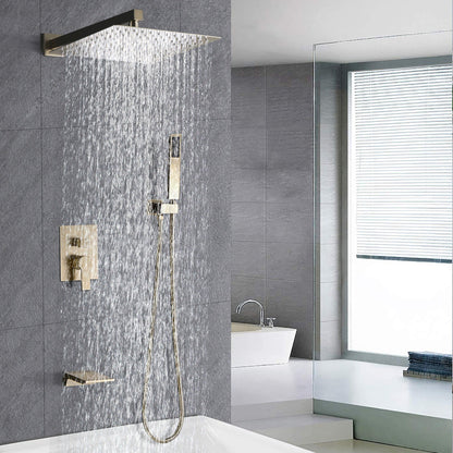Tub Shower Faucet Set With 12" Rain Shower Head And Handheld Spray Combo