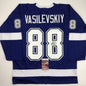 Autographed/Signed Andrei Vasilevskiy Tampa Bay Blue Hockey Jersey JSA COA