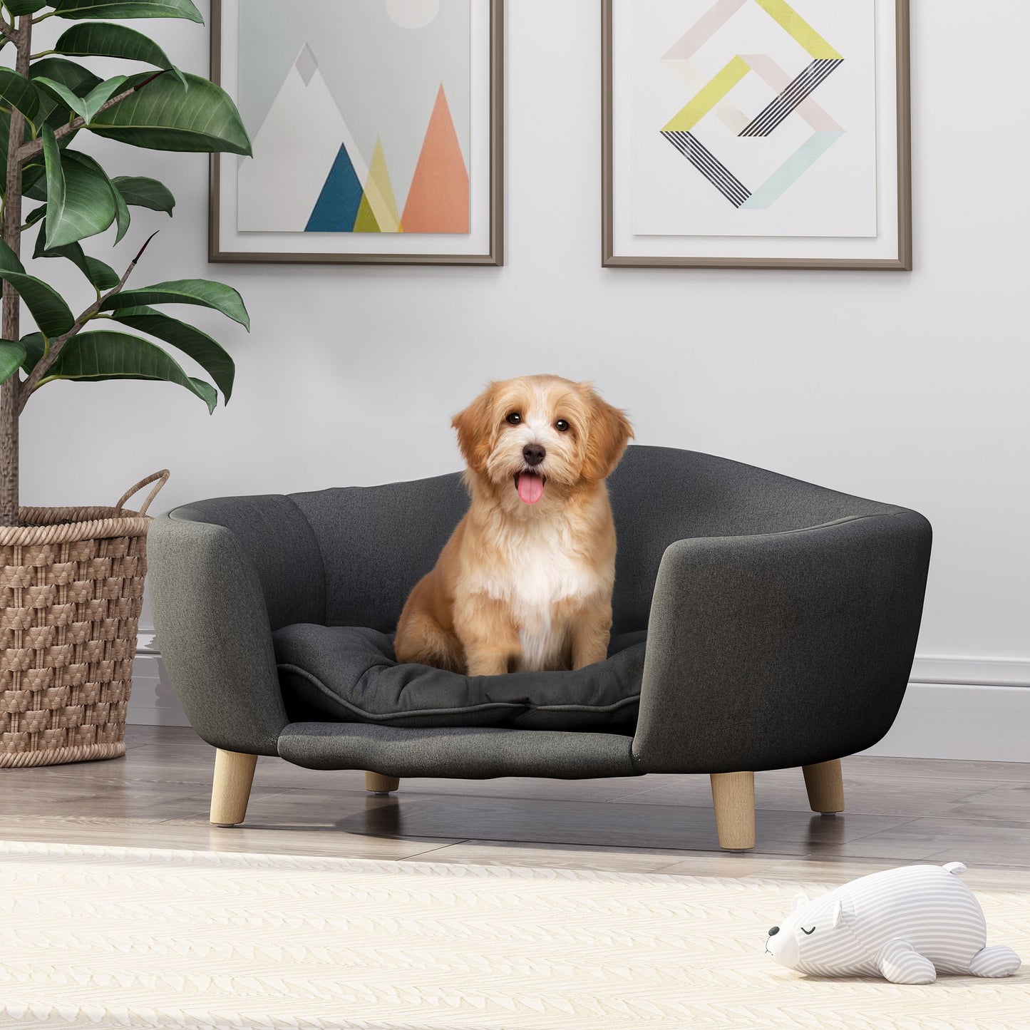 Elevated Dog Bed Frame for Small Dogs with Rubber Wood Legs