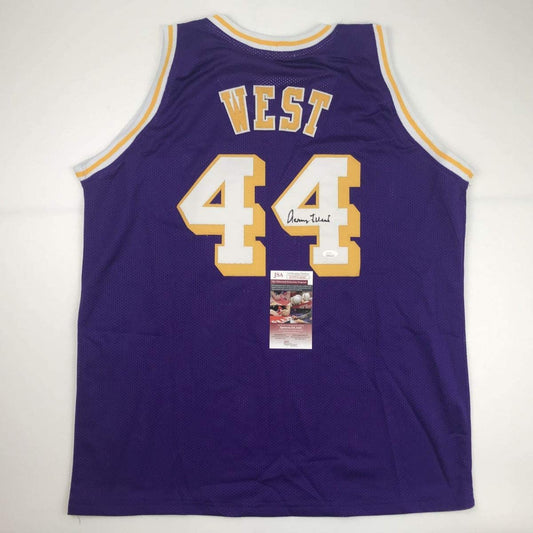 Autographed/Signed Jerry West Los Angeles LA Purple Basketball Jersey JSA COA