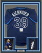 Framed Autographed/Signed Kevin Kiermaier 35x39 Tampa Bay Dark Blue Baseball Jersey PSA/DNA COA